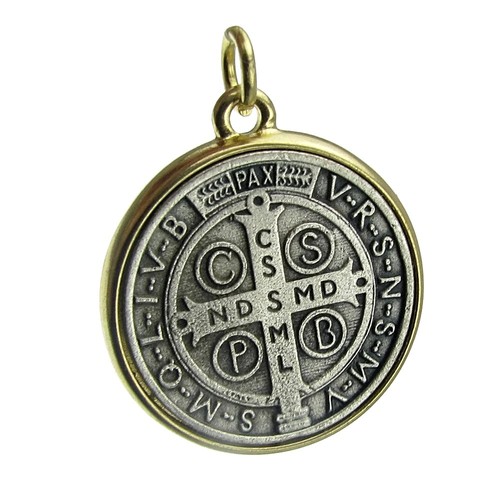 San Benito Medaille 35 mm Heiliger Benedikt Kreuz Silber/Gold Bicolor Medium Medal - Bild 5 von 11