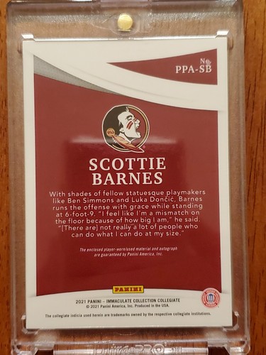 2021-22 Immaculate Collegiate Scottie Barnes parche premium automático radiocontrol #38/49 rpa - Imagen 2 de 2