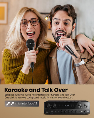 Donner Bluetooth 5.0 Stereo Audio Amplifier Receiver, 4 Channel 440W Peak Power Home Theater Stereo Receiver With USB, SD, FM, 2 Mic In Echo, RCA, LED, Speaker Selector For Studio, Home