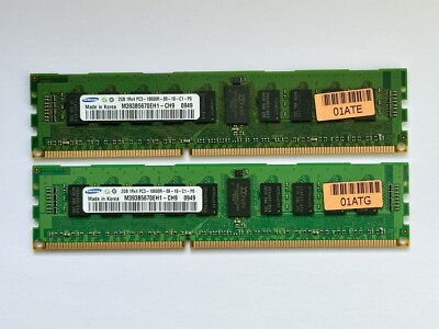 2x Samsung M393B5670EH1-CH9 PC3-10600R-09-10-C1-D2 2GB ECC Registered Memory RAM