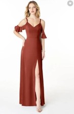 AZAZIE ANDIE Satin Terracotta Flowy Ruched Stretch Satin Dress (Size A4)