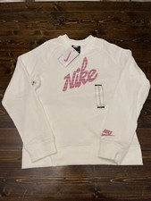 Nike Sportswear Girls Graphic Crew Sweatshirt, XL, White/Pink, New W Tags