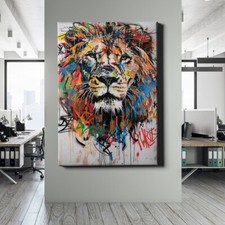 ✅WANDBILD LEINWAND,  ACRYLGLAS LÖWE LION TIER GRAFFITI KUNST WANDDEKO PREMIUM