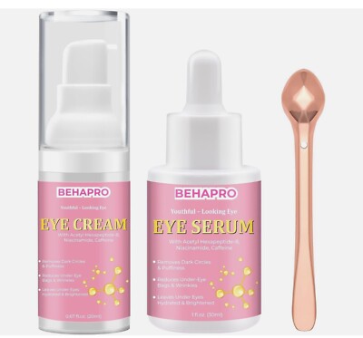 Behapro Eye Care Kit Roller Cream Hyaluronic Acid for Circles Puffiness Wrinkles