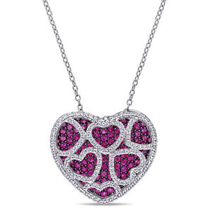 Amour Sterling Silver Black Rhodium Created Ruby & White Sapphire Heart Necklace - Click1Get2 Cyber Monday