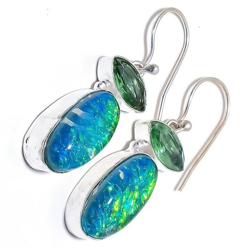 Australian Triplets Opal Gemstone Handmade 925 Sterling Silver Jewelry Earrings - Picture 4 of 11