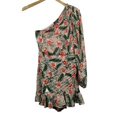 Express Floral XXS Tropical One Shoulder Wrap Ruffle Romper Vacation Travel Zip