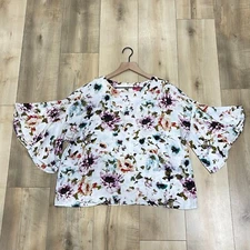 Catherine Malandrino Womens Multicolor Floral Bell Sleeve Blouse Top Size Large