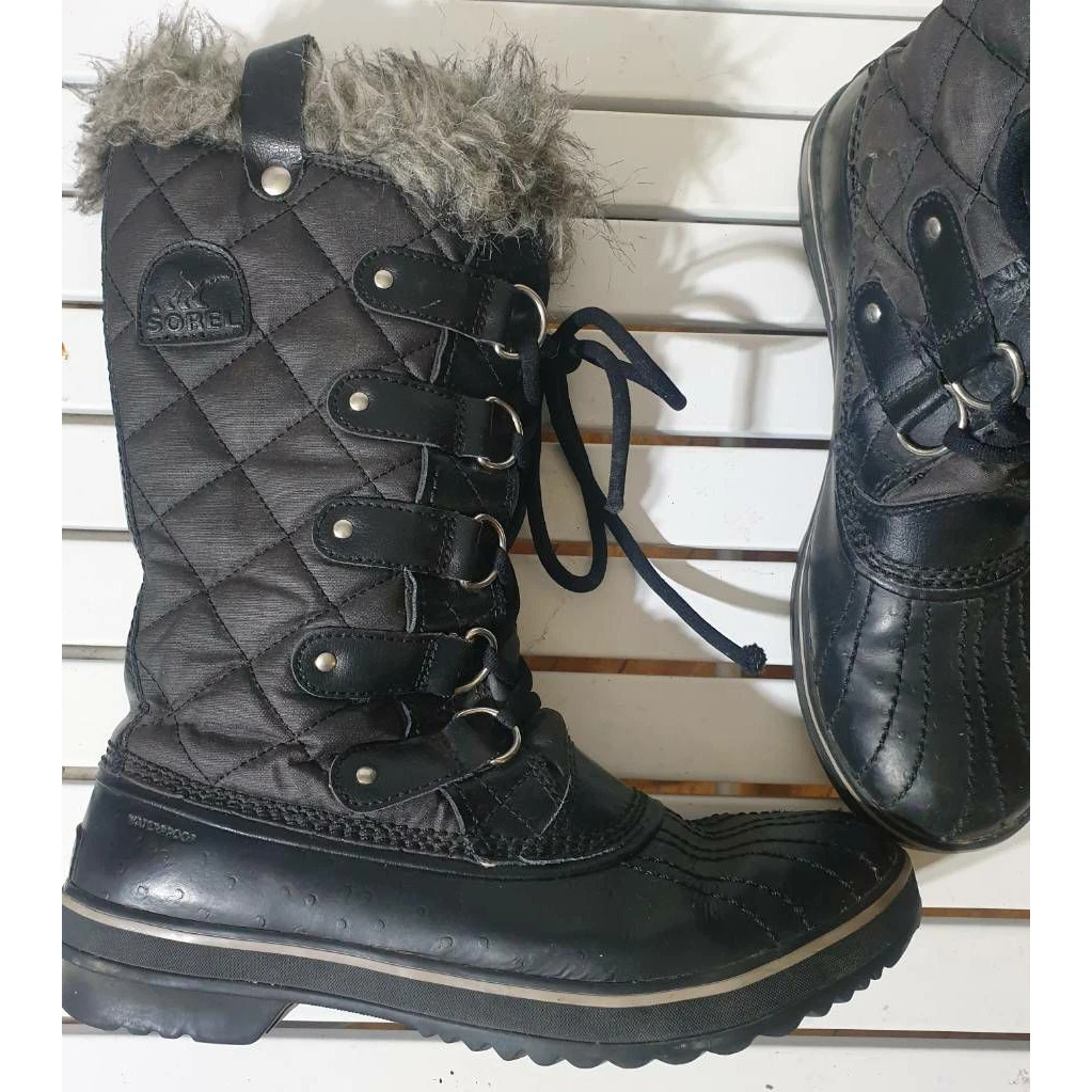 Sorel Womens Winter Boots Blue Quilted Faux Fur Knee High Low Lace Up 8.5 B