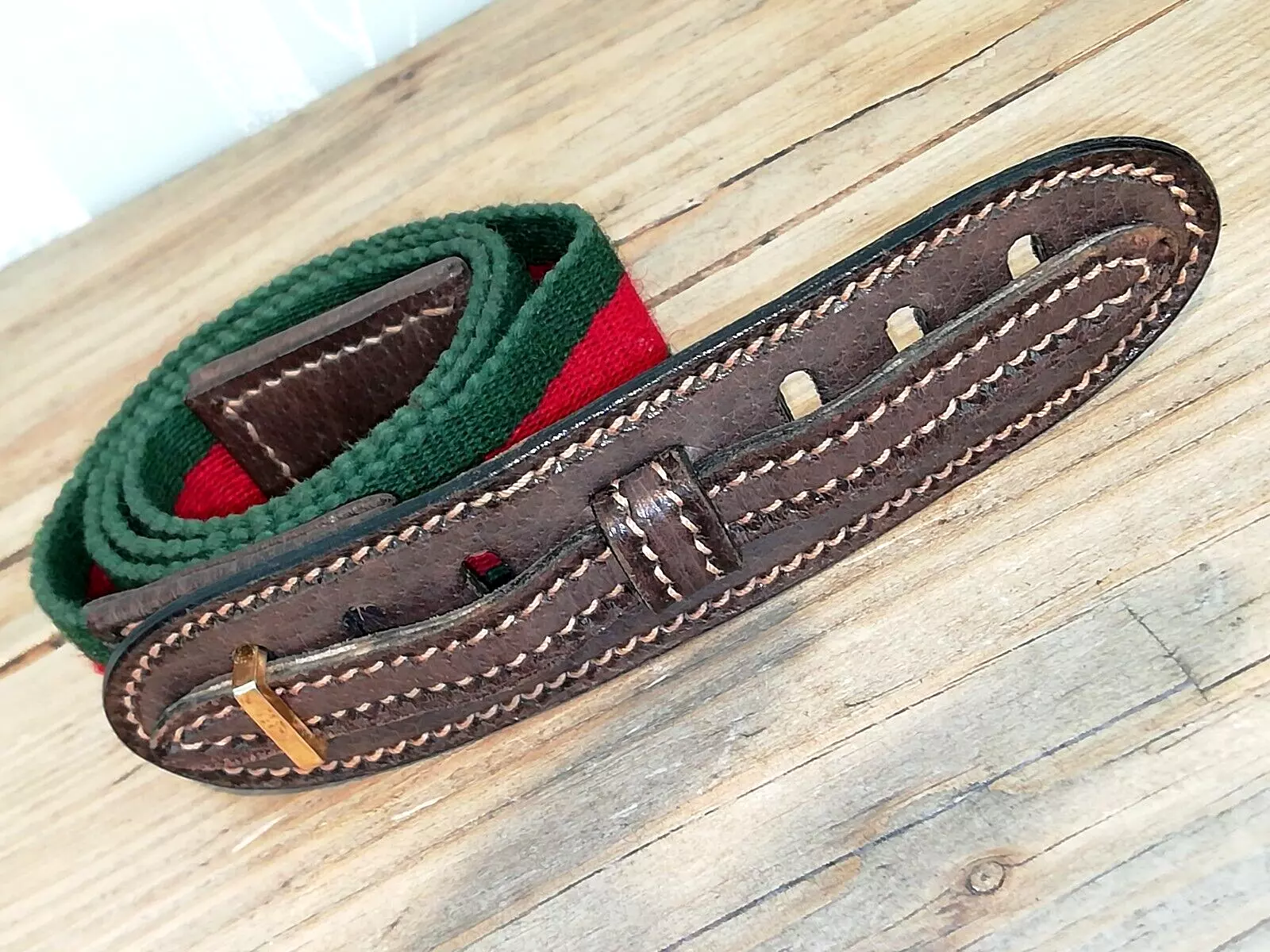 CEINTURE EN SERGÉ ET CUIR VINTAGE GUCCI ROUGE & VERT   TAILLE 70CM, XS