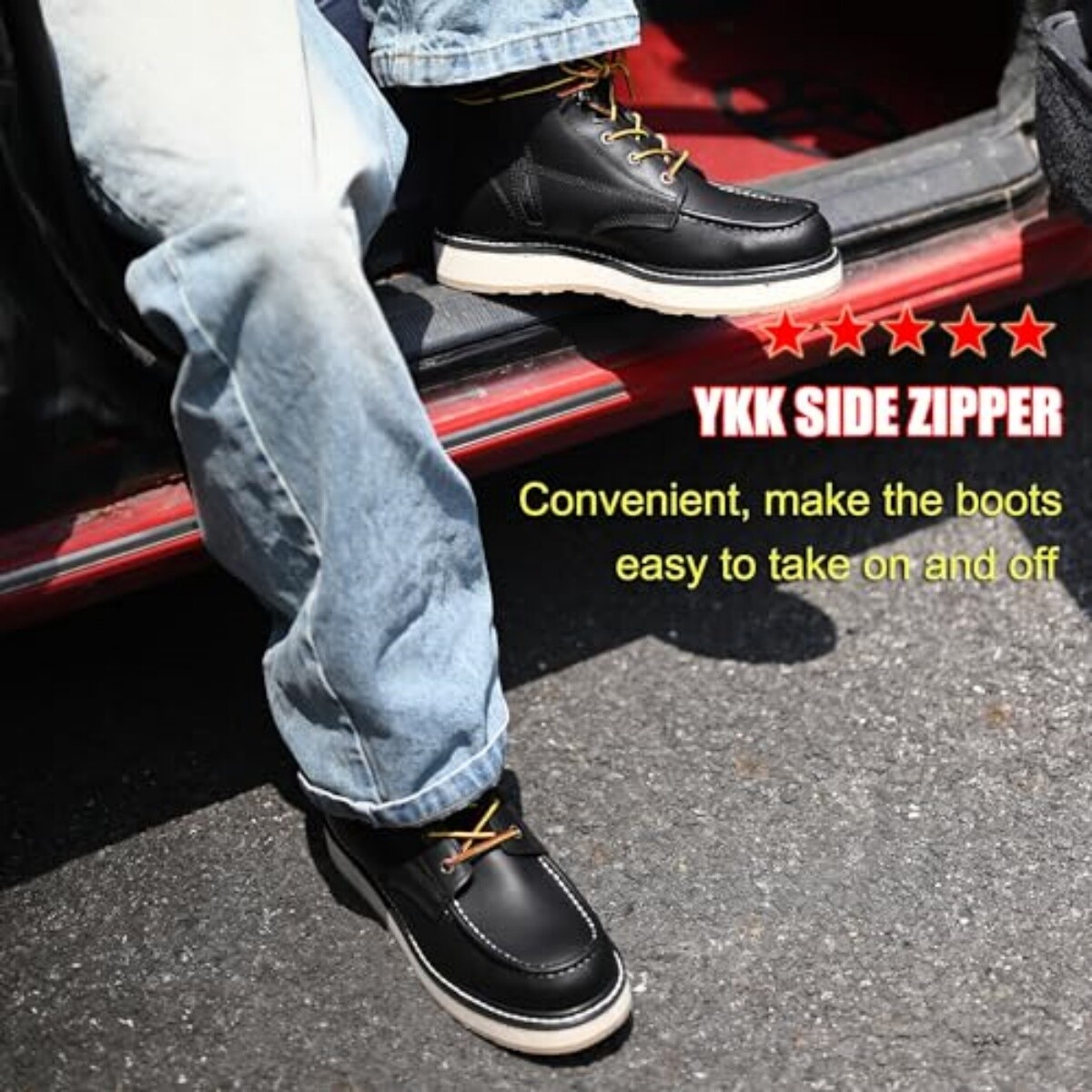 ROCKROOSTER Medium 6" Side-Zipper Wedge Boots for Men, Lightweight Soft Toe Shoe