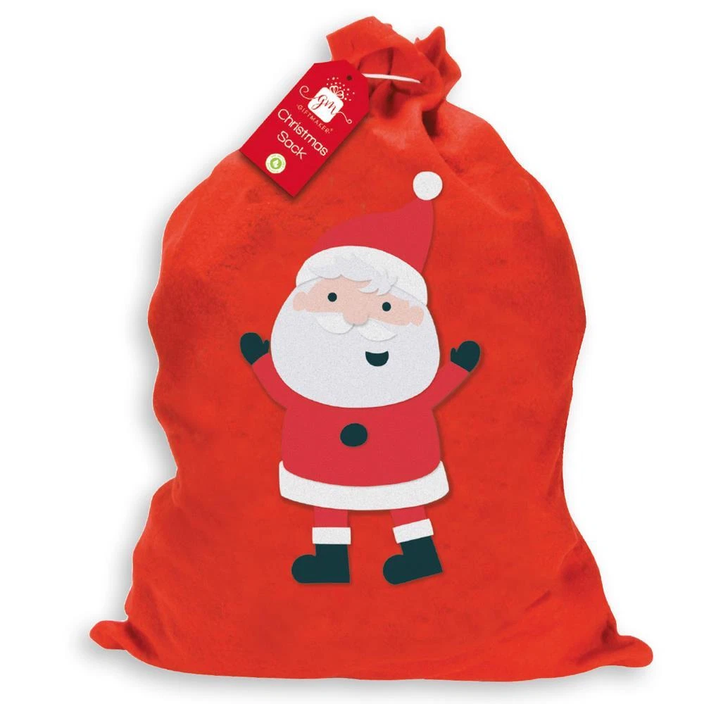 Santa Sack Gift Bag – Drawstring Velvet Christmas Bag For Adults, Red With Gold Embroidery