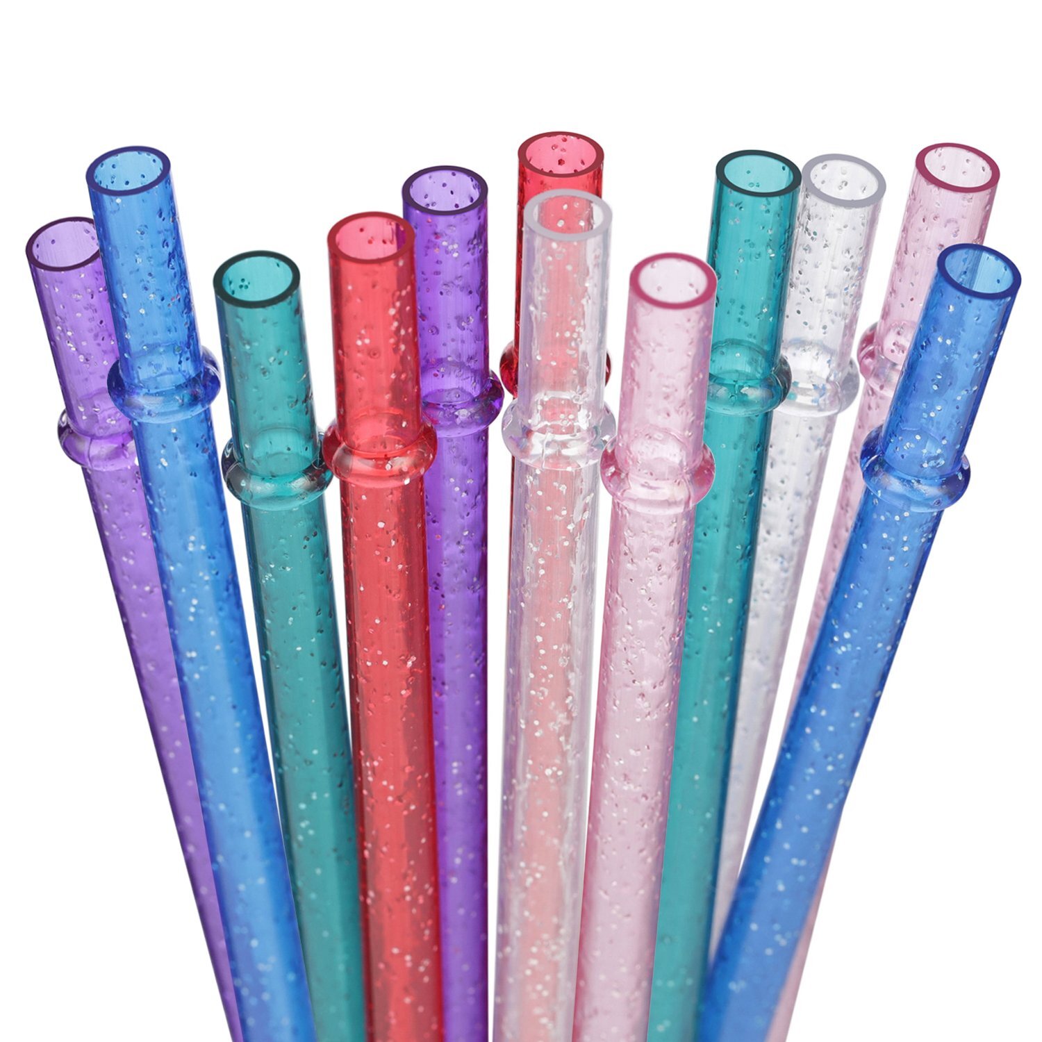 11-inch glitter clear reusable plastic straws 12-pack replacement