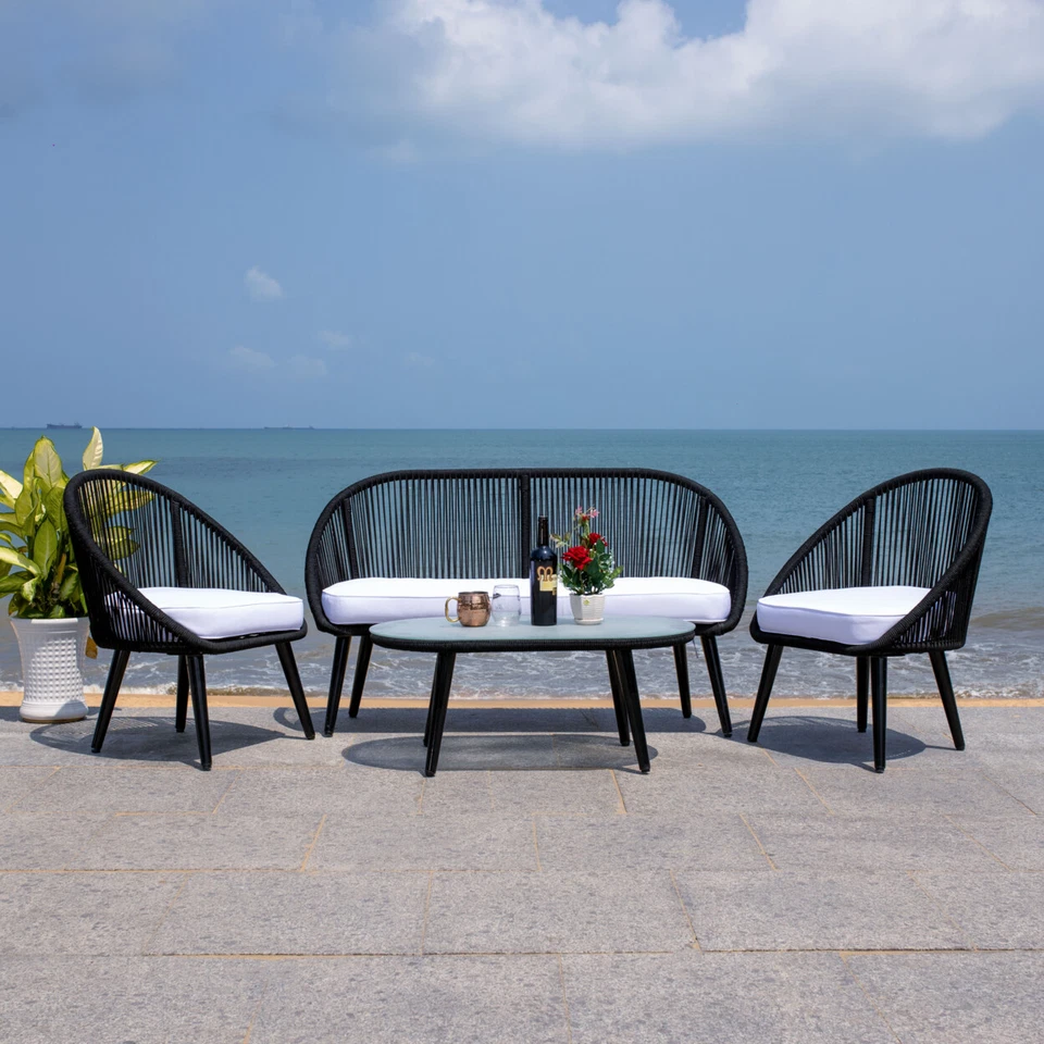 SAFAVIEH Colección Exterior Halcott Juego de Patio 4 Piezas | Gris/Blanco | Foto 2 de 4