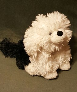 Goffa Intl White Black Long Haired Dog Plush Lovey Soft Fluffy