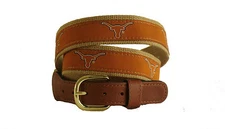 ZEP PRO University of Texas Longhorns Leather Canvas Woven Ribbon Belt NWT HORNS
