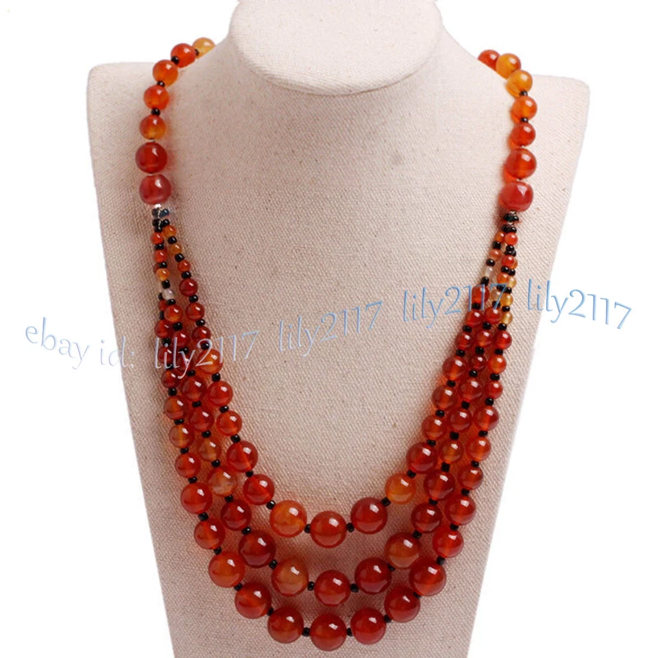 Collar 3 filas de piedras preciosas naturales jade 4-12 mm cuentas redondas en capas 18-20 pulgadas Foto 2 de 4