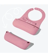 Avanchy Roll & Go Silicone Bibs for Babies + Spoon NWT Pink