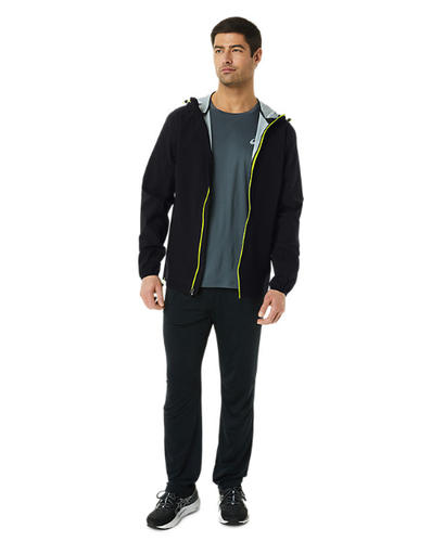 ASICS Men's SMALL Hooded Lightweight Waterproof Jacket in Performance Black/Lime - Picture 10 of 10