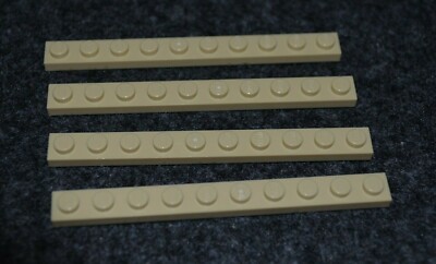 (4) 1x10 Tan / Sand LONG Beam Plate Bricks ~ Lego ~ NEW ~ Castle / Star Wars