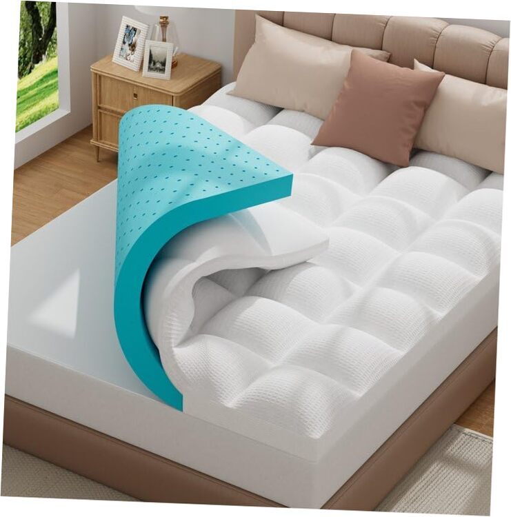 Dual Layer 3 Inch Memory Foam Mattress Topper Queen Size，2 Queen（60*80） White