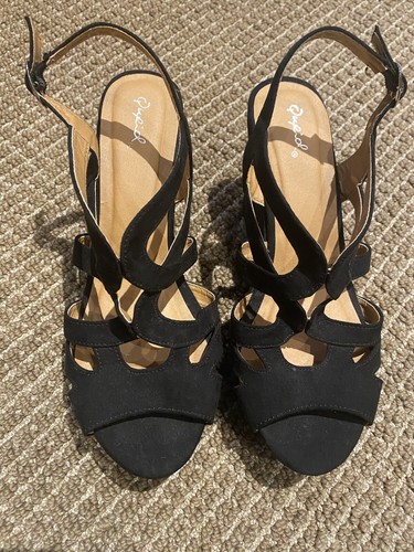 Qupid Black Strappy Wedge Heels Sandals 