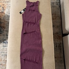 bebe Purple Sleeveless Cut Out Bodycon Long Dress High Neck for Women