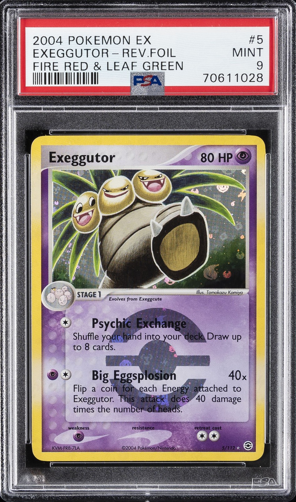 2004 POKEMON EX FIRE RED & LEAF GREEN #5 EXEGGUTOR-REVERSE FOIL PSA 9