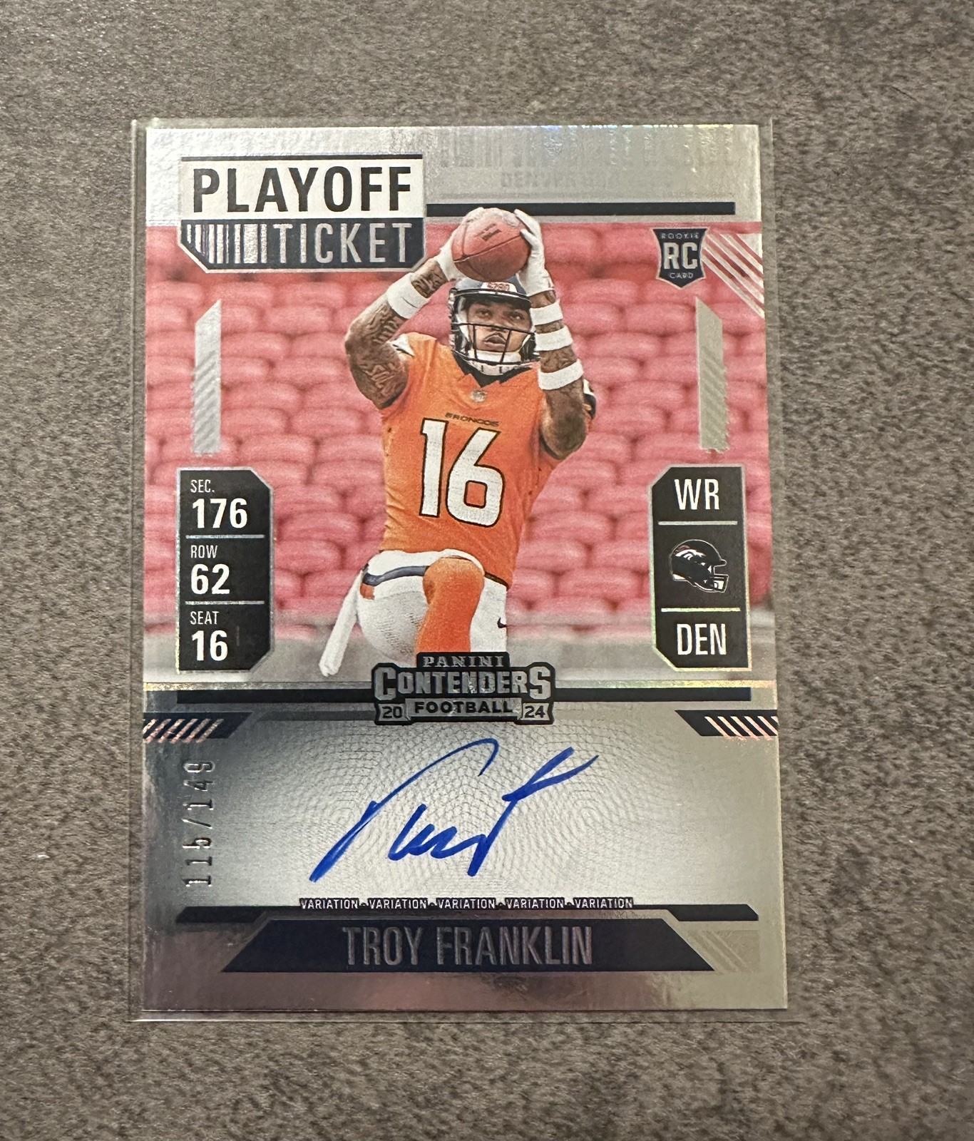 2024 Panini Contenders Troy Franklin Playoff Ticket  /149 On-Card Auto (RC) 