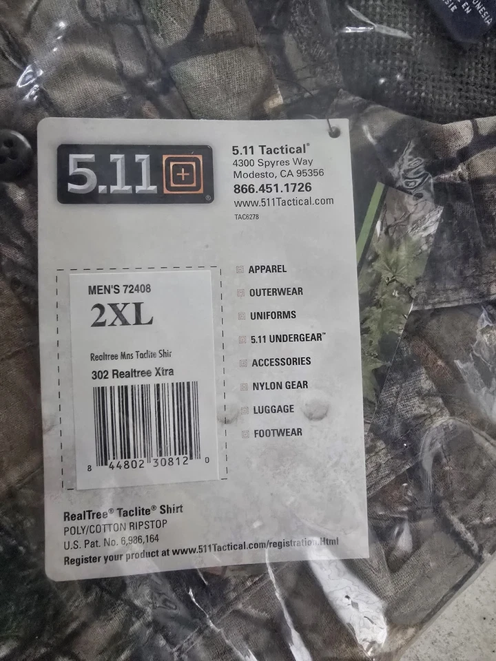 5.11 Tactical Real Tree Long Sleeve Ripstop Shirt Men's  XXL NEW WITH TAGS - Image 3 of 3