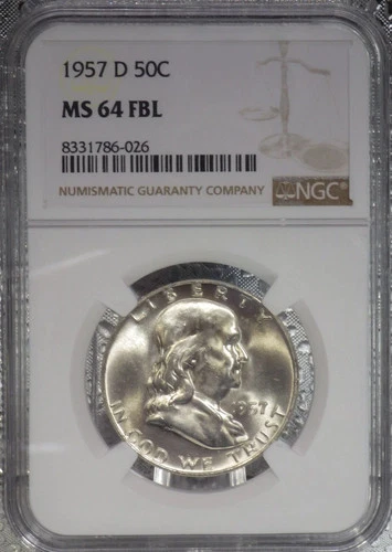 MINT STATE FULL BELL LINES 1957 D FRANKLIN HALF DOLLAR * NGC MS 64 FBL