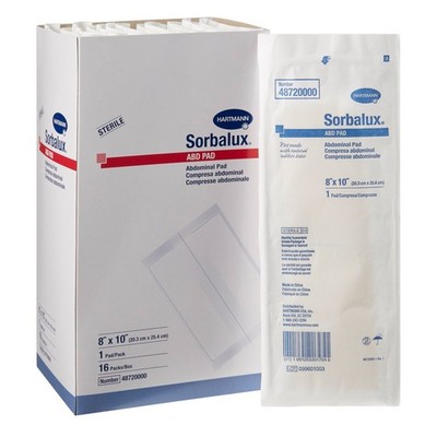 Hartmann Sorbalux ABD White Abdominal Pad Sterile 8 X 10 Inch 48720000 320 ct