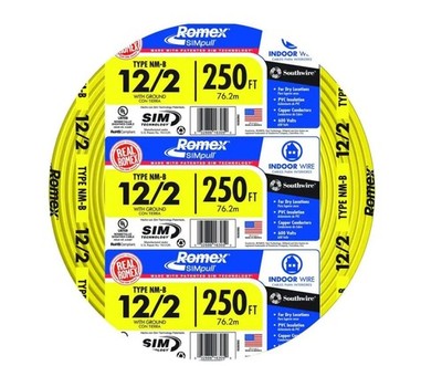 Southwire #28828255 250 ft. 12/2 Solid Romex SIMpull CU NM-B W/G Conductor Cable
