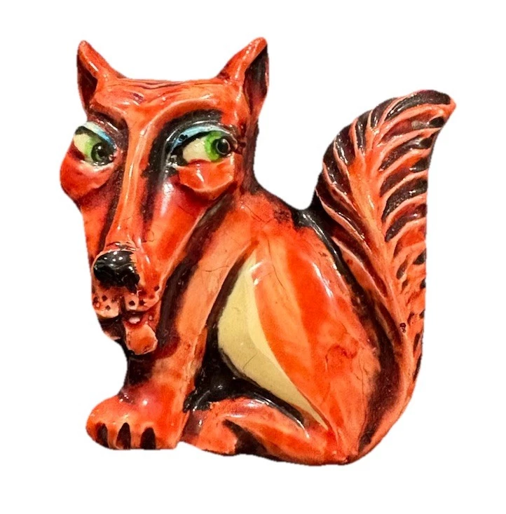 Vintage German Enamel Fox Brooch – Hand Painted Ceramic Pin Mid Century MCM - Image 2 of 4
