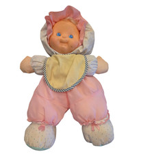 Fisher Price Puffalump Kids Baby Doll Pink Polka Dots Green Bib Blonde 1990s