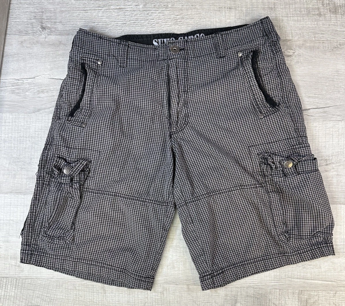 Suko Cargo Shorts VTG Y2K Brown Checkered Lite Weight Men 34 (Actual 34X10”)