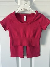 90 Degree By Reflex Pink Ribbed Seamless Short Sleeve Crop Top and Biker Shorts