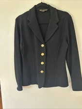 St. John Basics Knit Blazer Jacket Women’s Size 8 Gold-Black Button