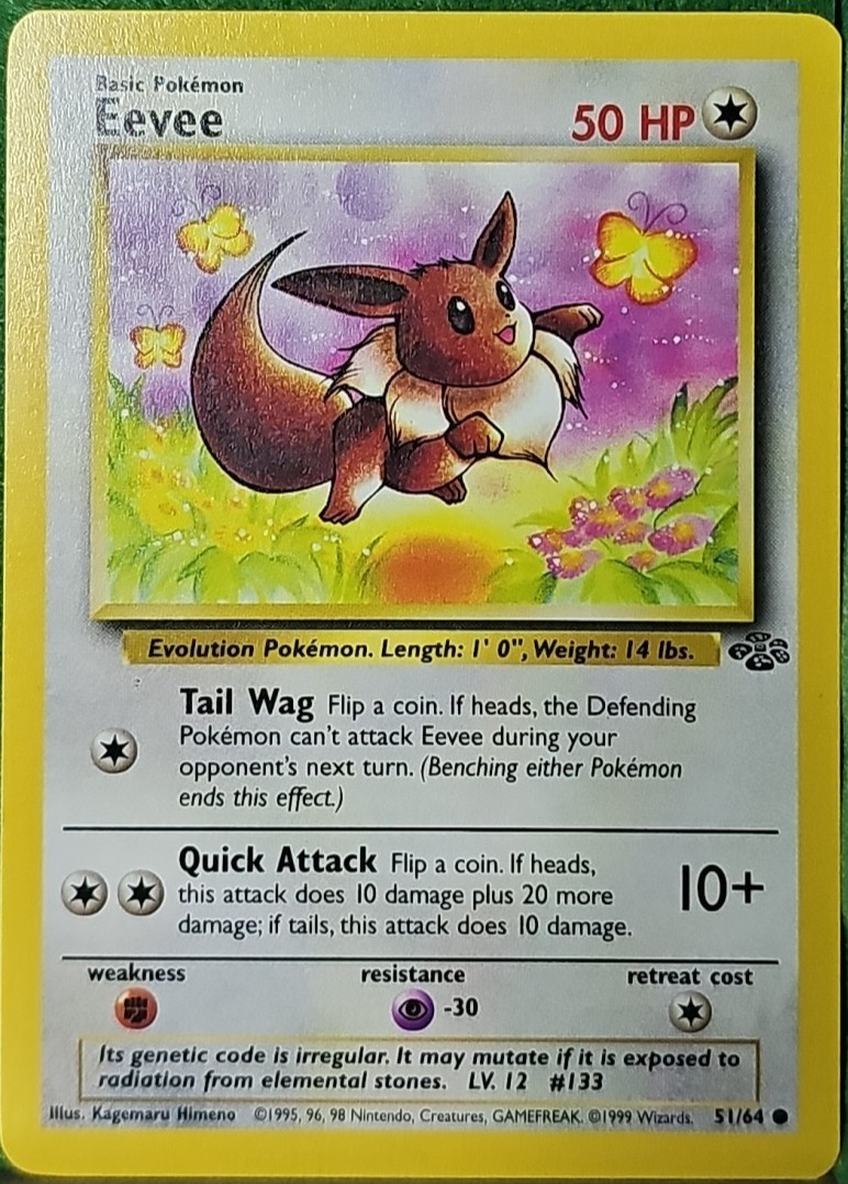 1st Edition Eevee 51/64 Jungle Set Rare Vintage 1999 Pokemon Card - NM