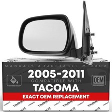 Driver Side Mirror for Toyota Tacoma - Manual Folding, Flat Glass w/ Warning