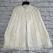 Vintage Handmade Crochet Womens Poncho Cape Granny Cottage Cardigan Shawl Knit