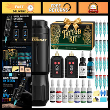 Black Cordless Tattoo Gun Kit - Complete Tattoo Set with Ink Needles for Artis