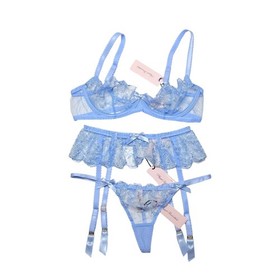 Agent Provocateur Jayce Plunge Underwire 3 Piece Bra Set Baby Blue 