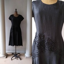 Vintage black dress with rose detail at hip / size 12 / 34 waist