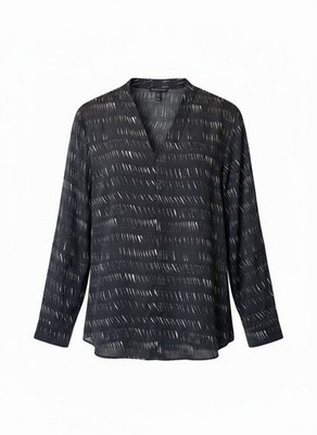 Eileen Fisher Silk Blouse XL Loose Fit Black White Dash Classic