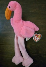 Vintage 1995 Ty Beanie Baby Pinky the Flamingo Stuffed Plush Toy With Tags UEC