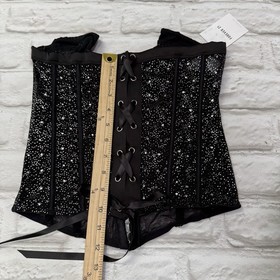 Sheer Bustier Corset Top L Lace Up Rhinestone Shimmery Lingerie Boned Push Up