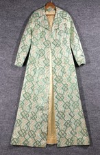 VINTAGE 60s Hanson Hong Kong Silk Blue Gold Brocade House Coat Dress Embroidered