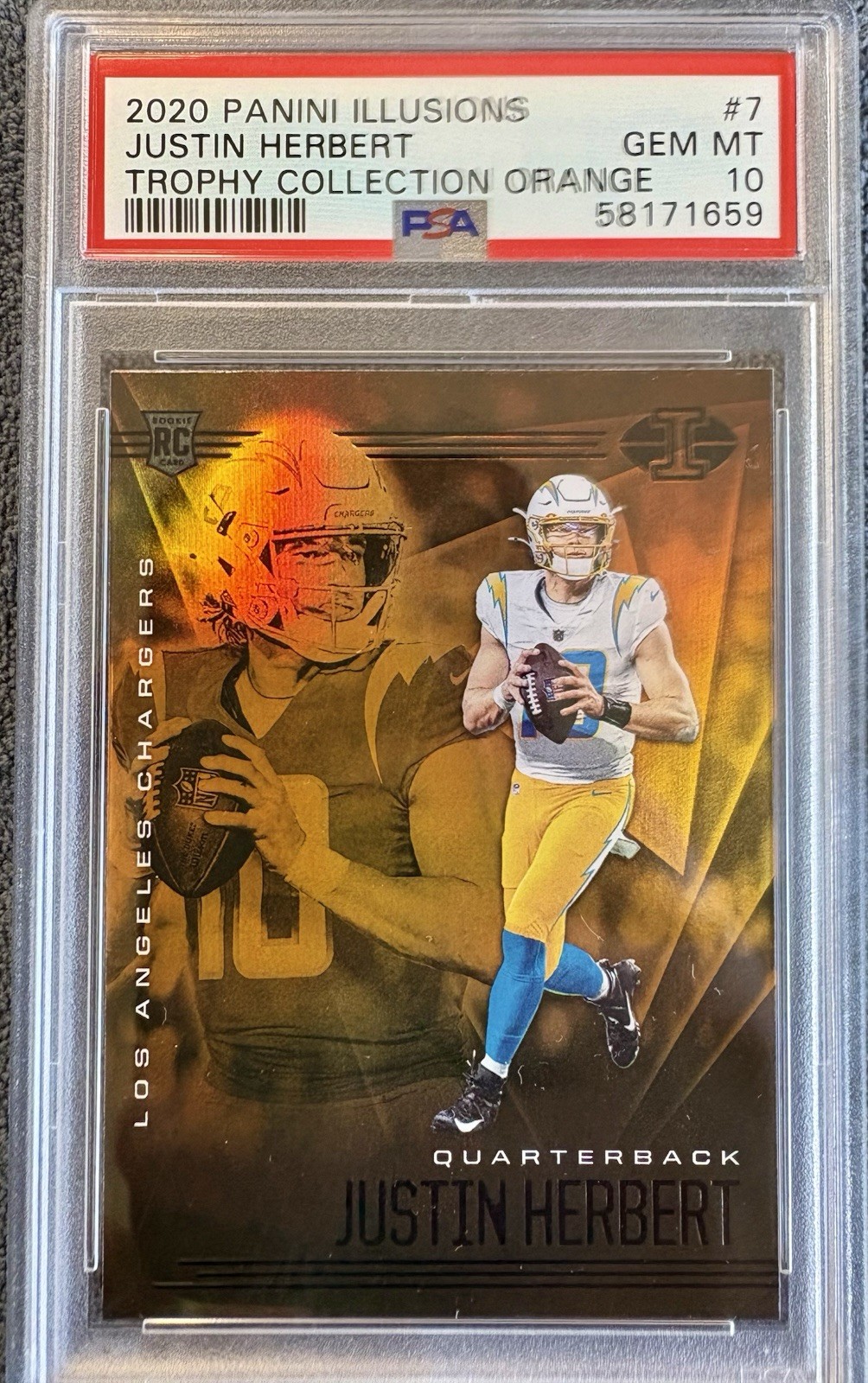 Justin Herbert Panini Illusions #7 Trophy Collection Orange