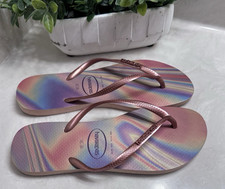 HAVAIANAS Slim Iridescent Flip Flops Sandals - Ballet Rose - Size 11/12